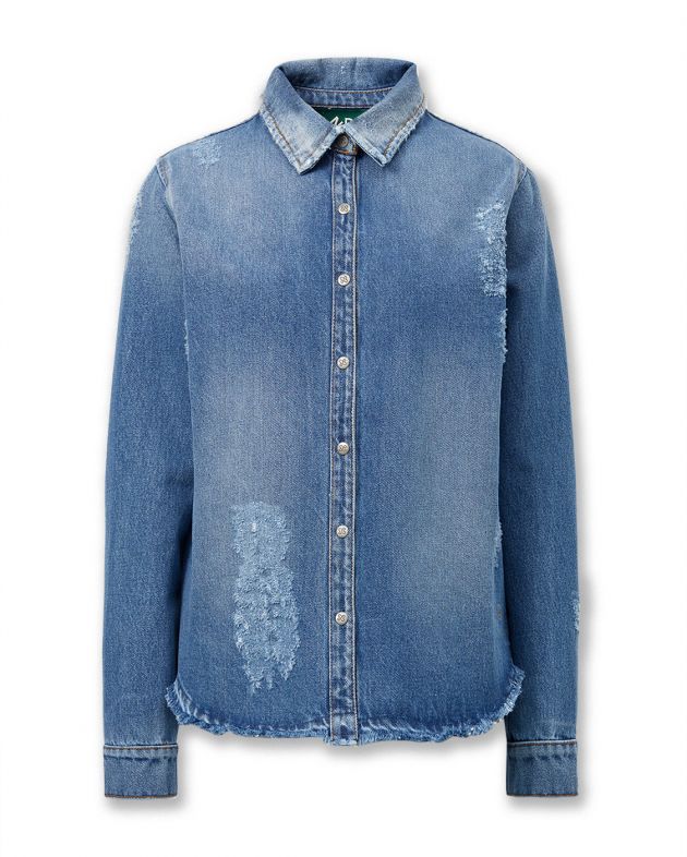 Джинсовая рубашка с эффектом потертости, цвет голубой - изображение 1