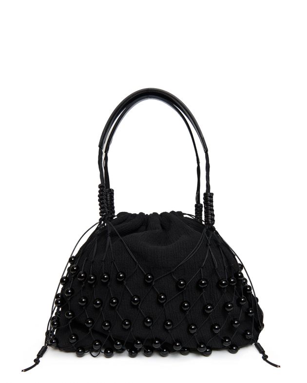 Плетеная сумка с бусинами, цвет черный - изображение 1