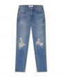 Узкие прямые джинсы Virginia Slim с вырезами, цвет голубой - миниатюра 1