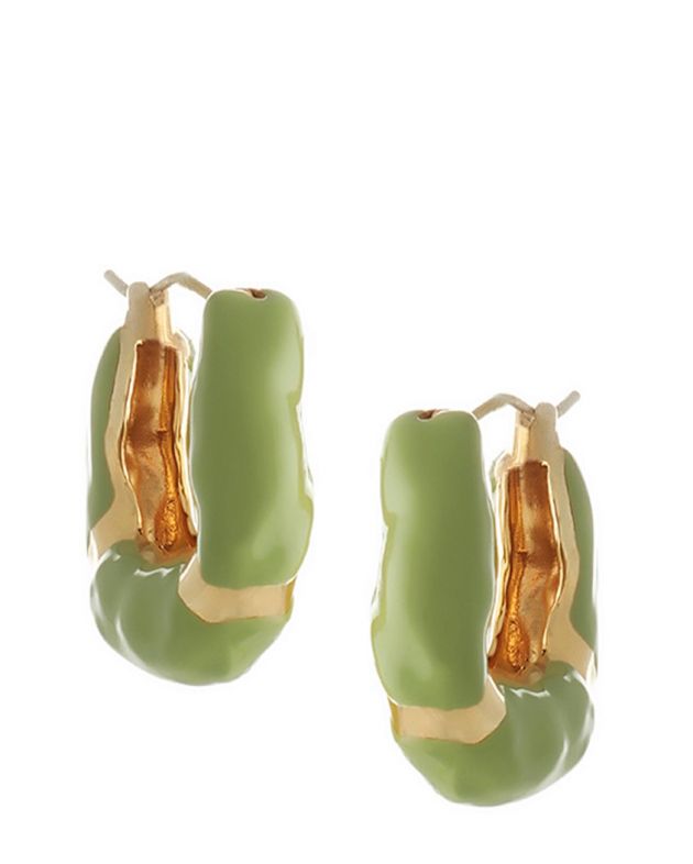 Серьги-хупы с цветной эмалью, цвет зеленый - изображение 1
