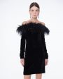 Платье мини с кристаллами и перьями, цвет черный - миниатюра 3