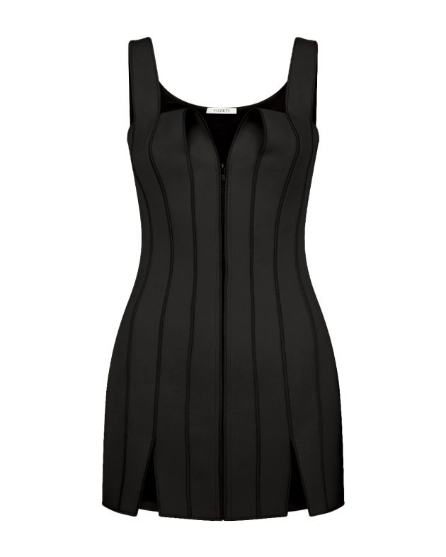 Платье мини с глубоким вырезом, цвет черный - изображение 1