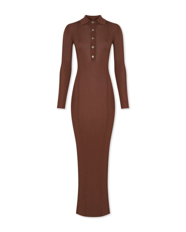 Aeron Платье Glenn в рубчик с воротником-поло, цвет коричневый - изображение 1