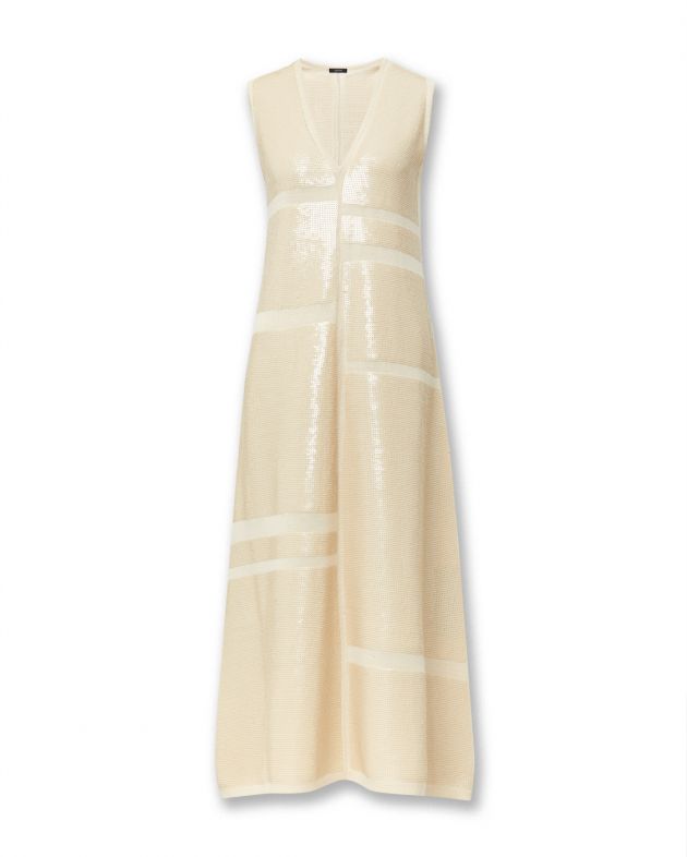 Вязаное платье с пайетками, цвет бежевый - изображение 1