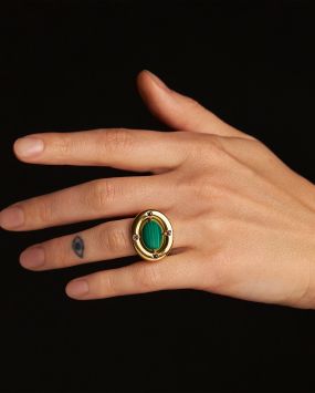 Кольцо с малахитом и аметистами AI