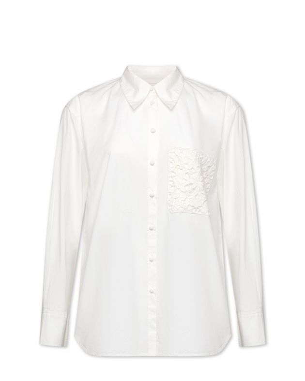 Рубашка с нашивками кроше, цвет белый - изображение 1