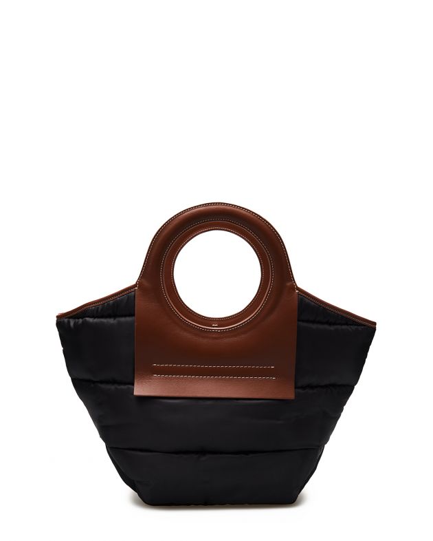Стеганая сумка-тоут Cala S из нейлона, цвет черный/коричневый - изображение 1