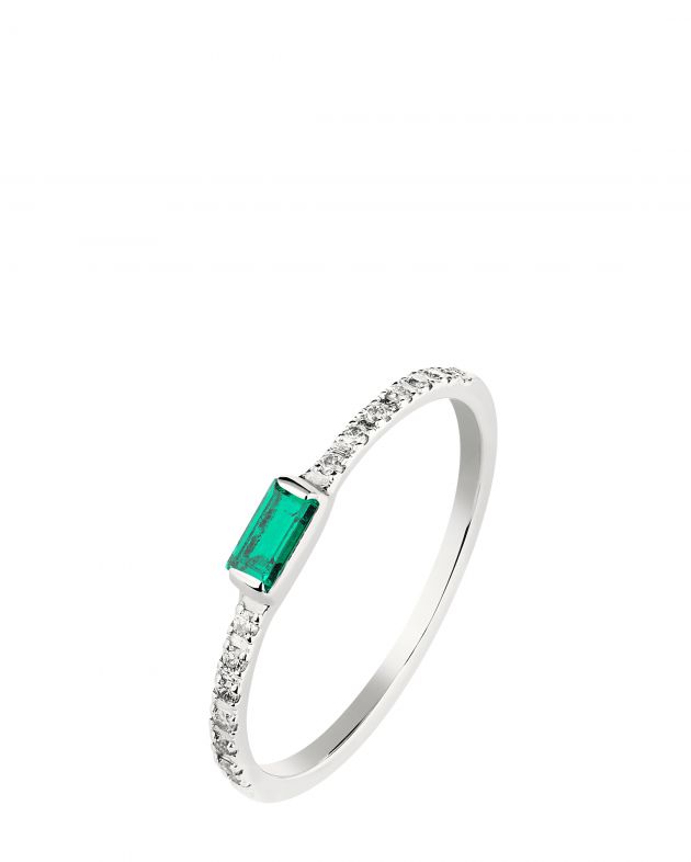 Moonka Кольцо из белого золота с изумрудом и бриллиантами Post Scriptum, цвет зеленый - изображение 1