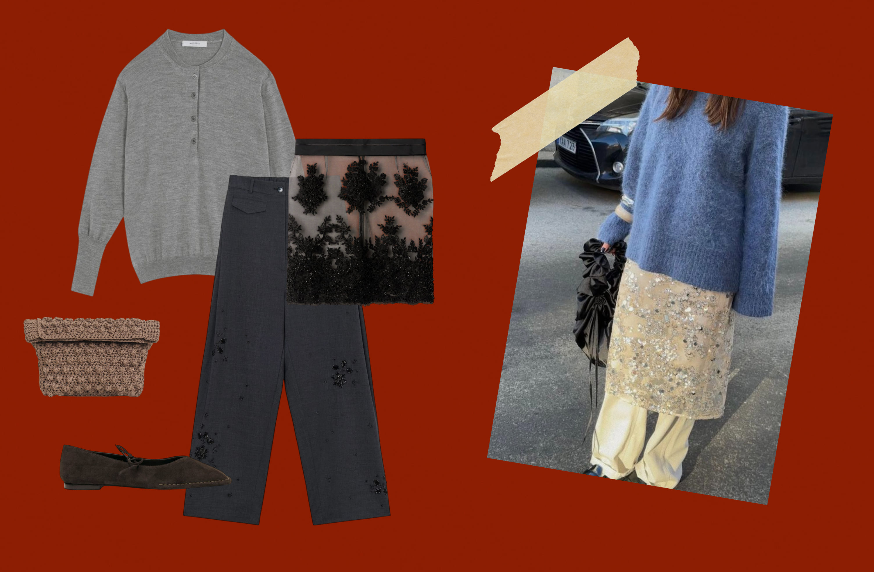 Кардиган Roseanna, юбка COIS, брюки Cordera, балетки ALOHAS, сумка COIS.