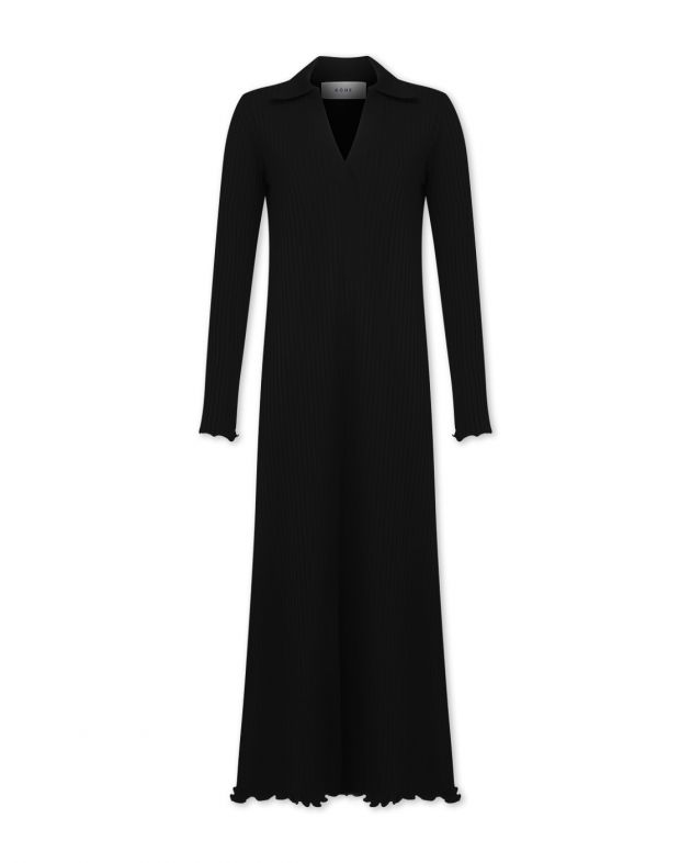 Róhe Длинное платье с воротником-поло, цвет черный - изображение 1