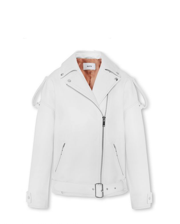 Кожаная куртка оверсайз, цвет белый - изображение 1