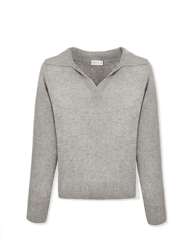 Кашемировый свитер с воротником поло, цвет серый - изображение 1