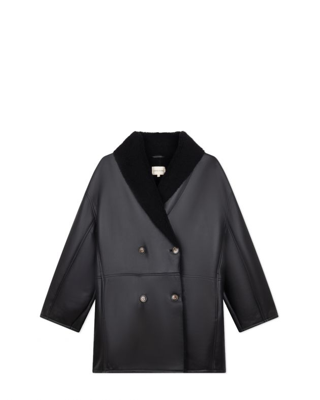 LOULOU STUDIO Кожаное пальто Namo с шерстяной подкладкой, цвет черный - изображение 1
