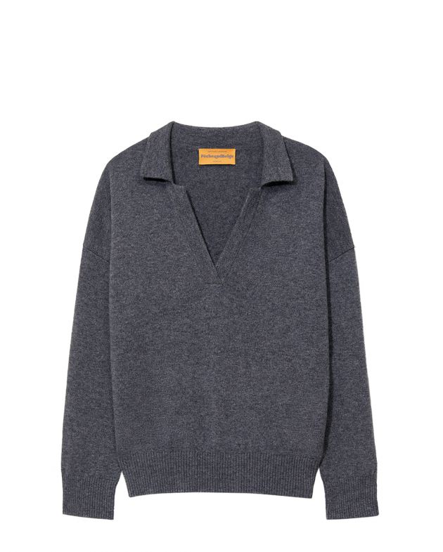 Кашемировый свитер с воротником поло, цвет темно-серый - изображение 1