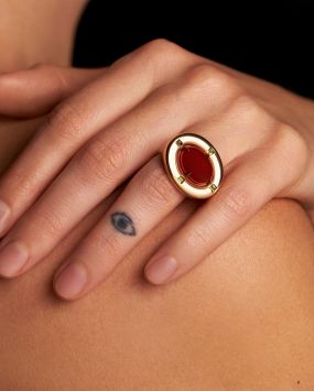 Кольцо с сердоликом и хризолитами AI