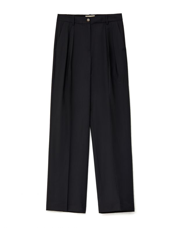 Шерстяные брюки Sbiru с двойными защипами, цвет черный - изображение 1