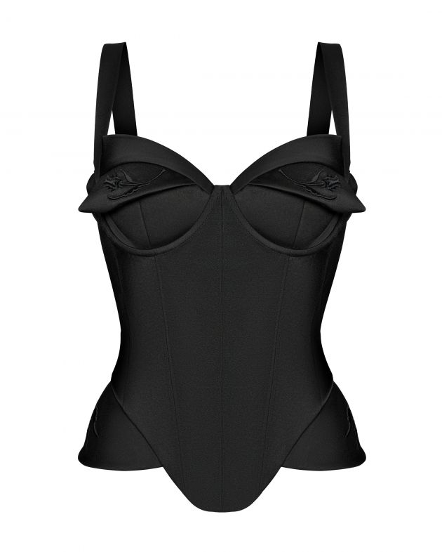 Mismos Топ-корсет черный с  вышивкой, цвет черный - изображение 1