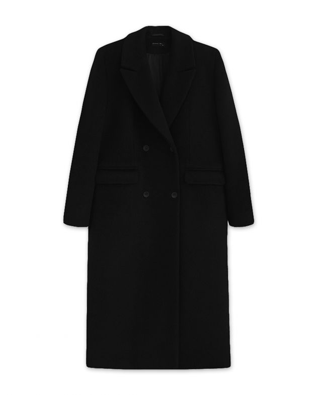 Двубортное пальто из смесовой шерсти, цвет черный - изображение 1