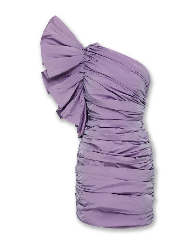 Платье из тафты со сборками и рукавом-цветком, цвет фиолетовый - изображение 1