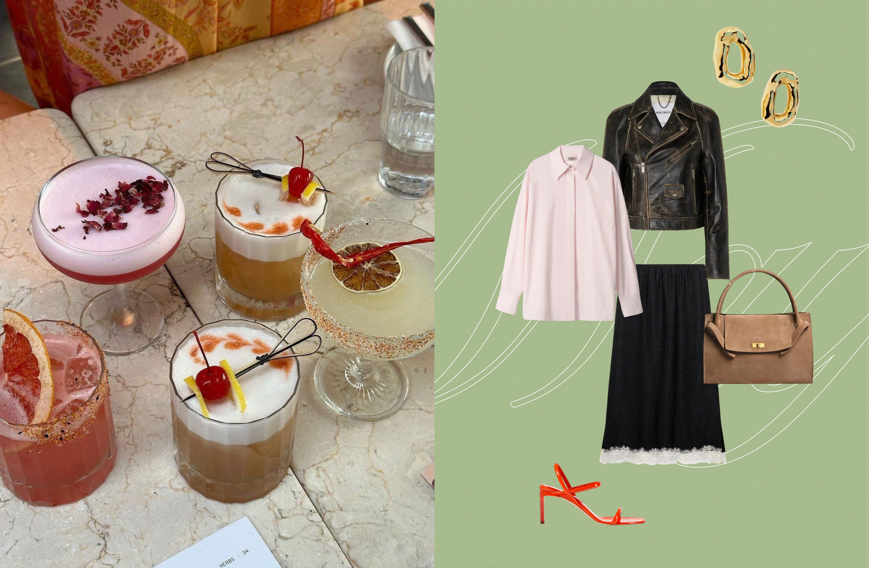 Рубашка COIS, юбка Roseanna, куртка HALFBOY, сумка COIS, серьги Colville, босоножки Dear Frances.