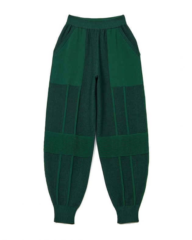 Джоггеры из вязаного трикотажа с рельефами, цвет темно-зеленый - изображение 1