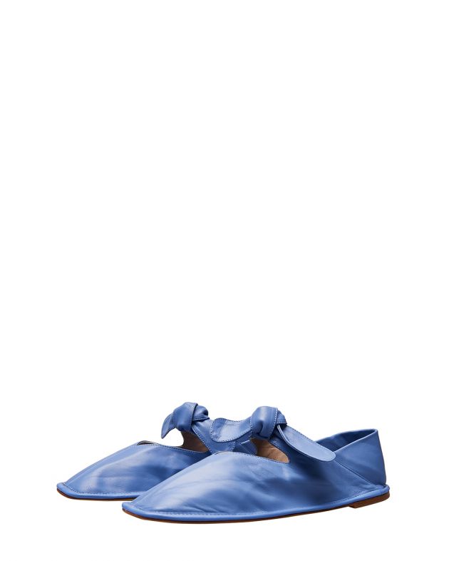 Кожаные балетки Llasada c завязкой-бантом, цвет голубой - изображение 1