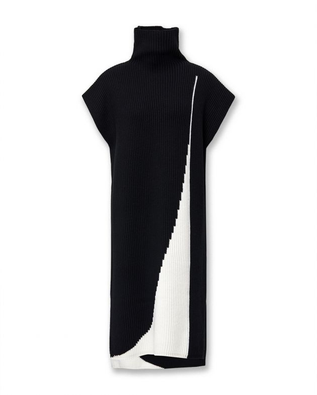 Вязаное платье из шерсти мериноса и хлопка, цвет черно-белый - изображение 1