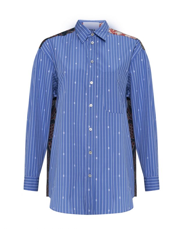 Пижамная рубашка в полоску, цвет синий - изображение 1