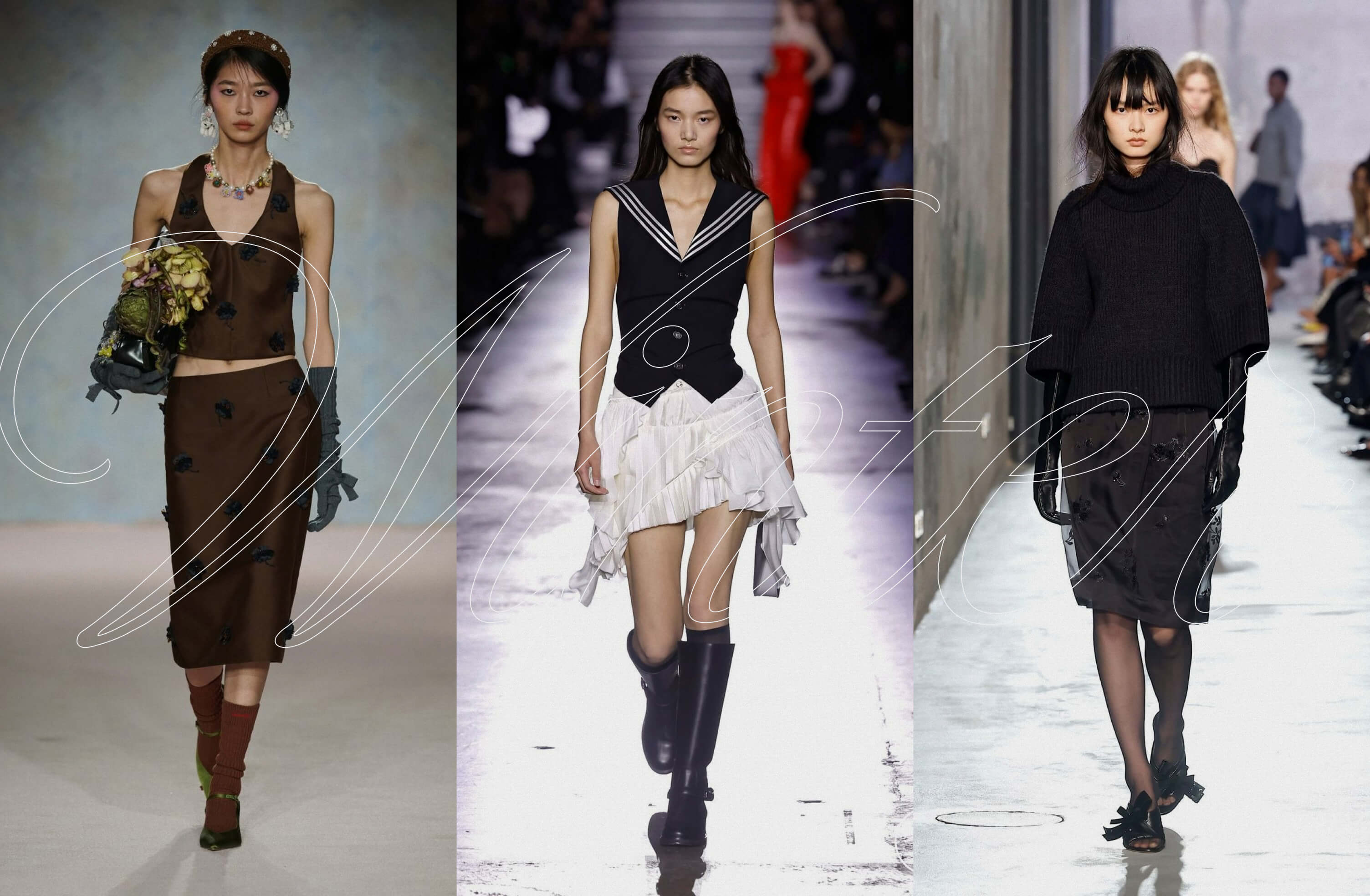 Слева направо: SHUSHU/TONG, Coperni, N ° 21, все —&nbsp;FW ‘25/26. Источник —&nbsp;Tagwalk.