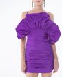 Платье мини со сборками и объемным лифом-цветком, цвет фиолетовый - миниатюра 4