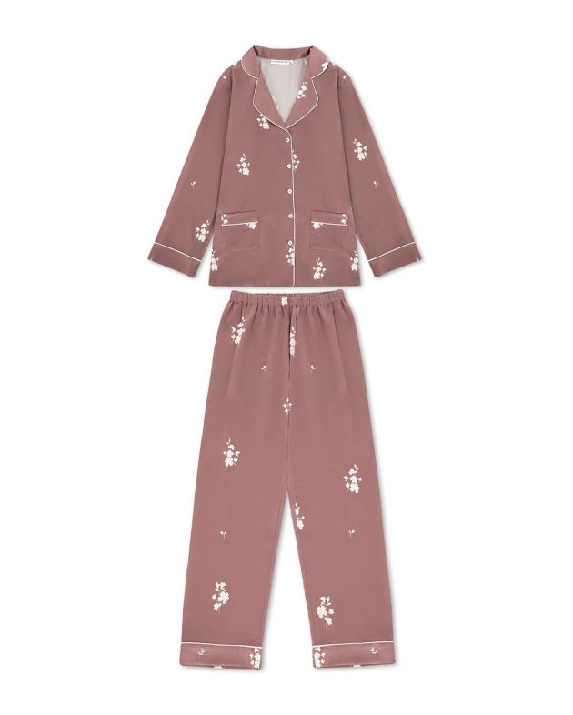 Шелковая пижама с брюками, цвет коричневый - изображение 1