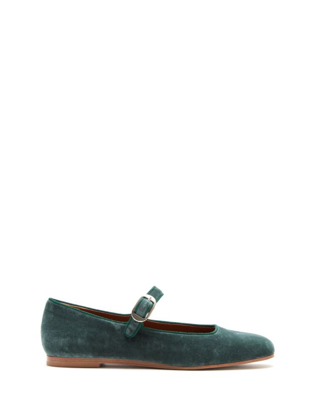 Бархатные туфли Mary Jane, цвет зеленый - изображение 1