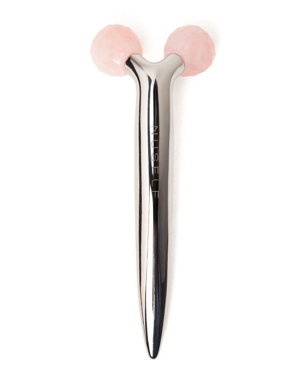 NUSELF Роликовый Y-массажер для лица из натурального кварца, цвет серебряный/розовый - изображение 1