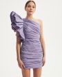 Платье из тафты со сборками и рукавом-цветком, цвет фиолетовый - миниатюра 4