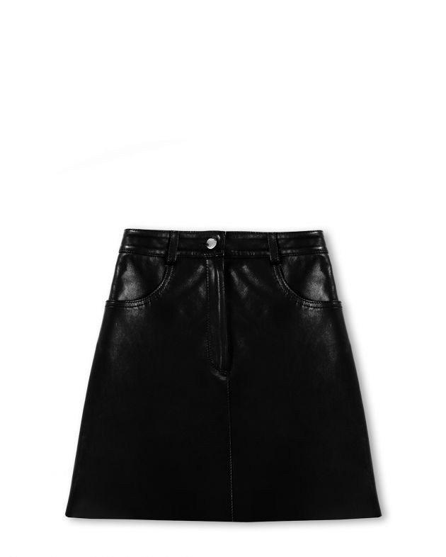 Кожаная юбка мини, цвет черный - изображение 1