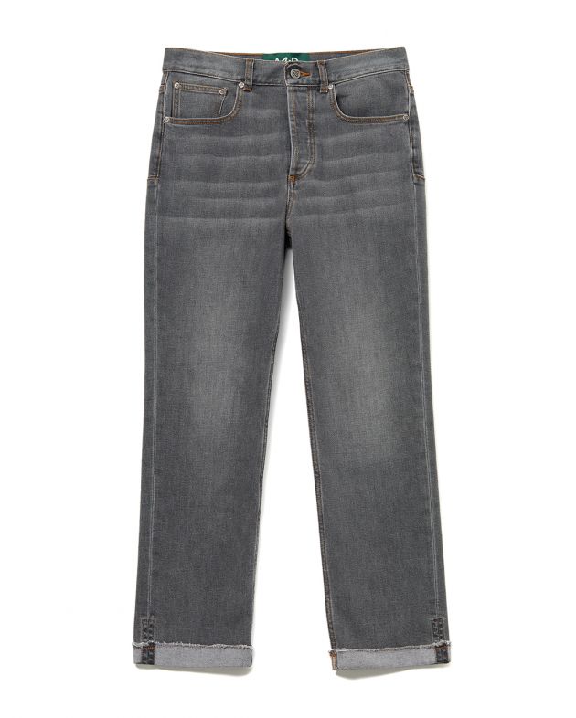 Укороченные джинсы со средней посадкой и потертостями, цвет серый - изображение 1