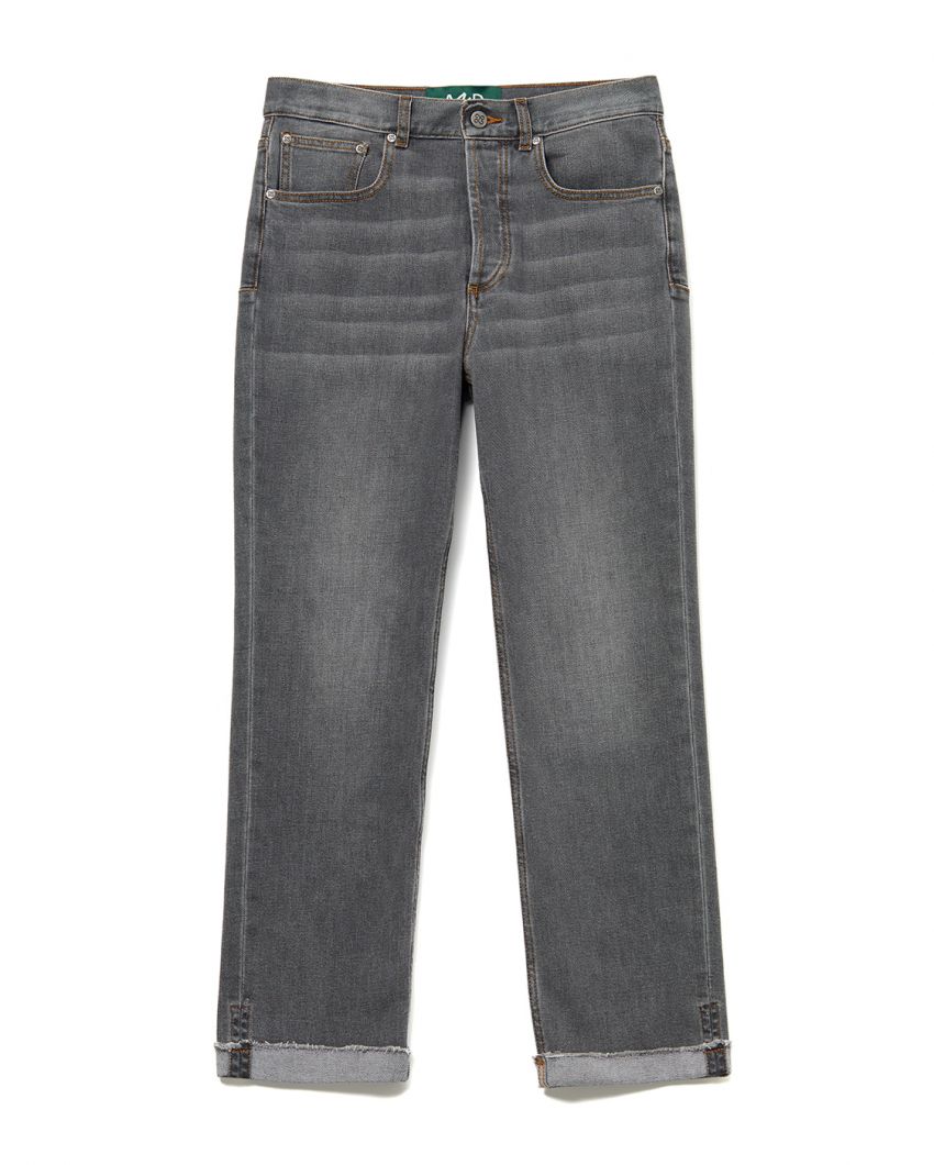 Укороченные джинсы со средней посадкой и потертостями