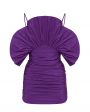 Платье мини со сборками и объемным лифом-цветком, цвет фиолетовый - миниатюра 1