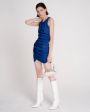 YUZEFI Облегающее платье мини со сборками, цвет синий - миниатюра 5