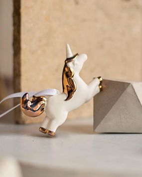 Елочная игрушка из фарфора Единорог с Золотом