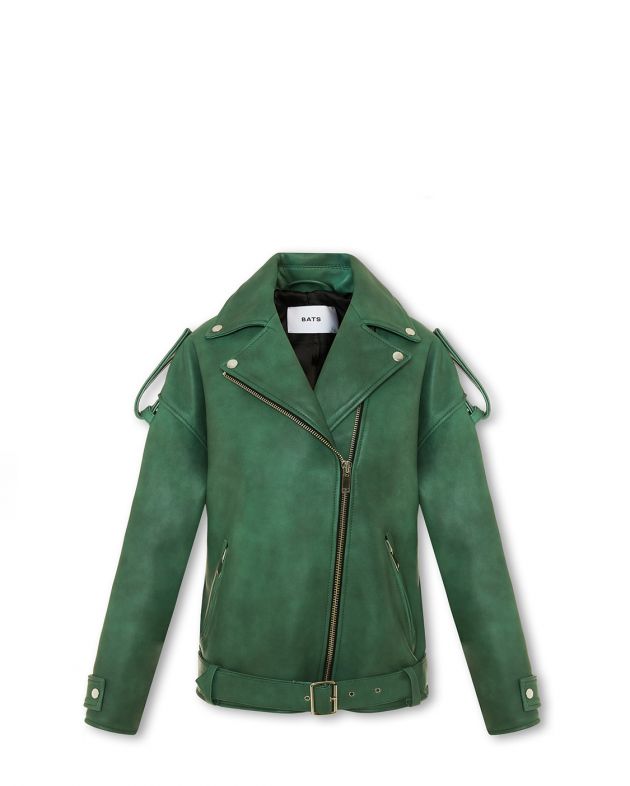 Кожаная куртка оверсайз с эффектом потертости, цвет зеленый - изображение 1