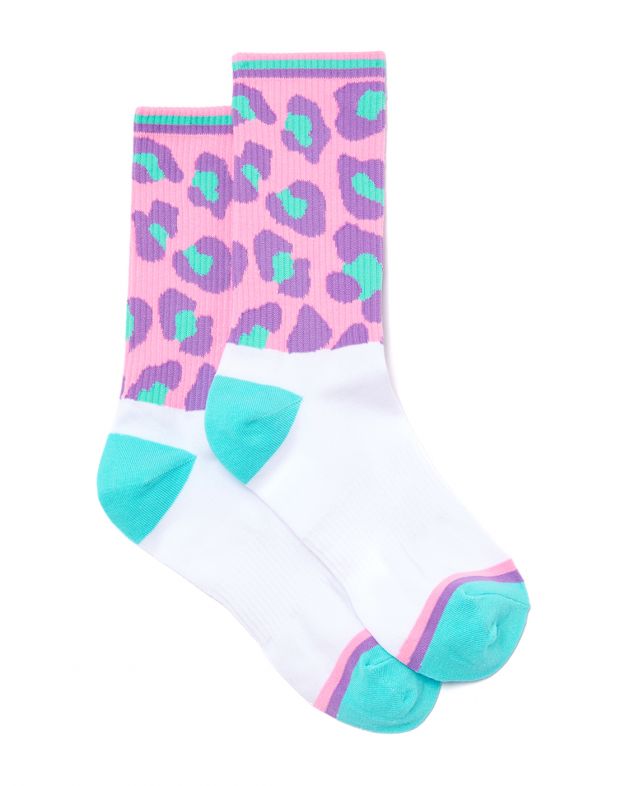 Носки колорблок с леопардовым рисунком, цвет розовый - изображение 1