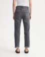 Укороченные джинсы со средней посадкой и потертостями, цвет серый - миниатюра 3
