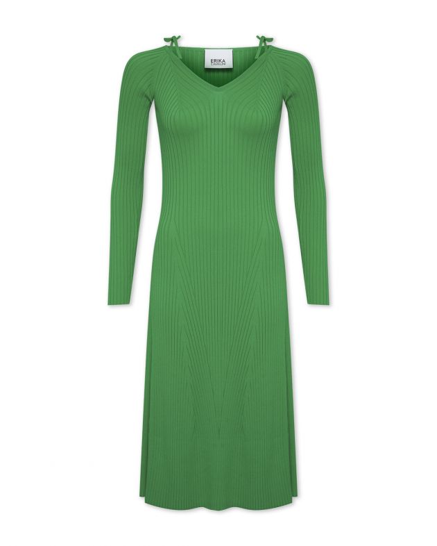 Платье миди в рубчик, цвет зеленый - изображение 1