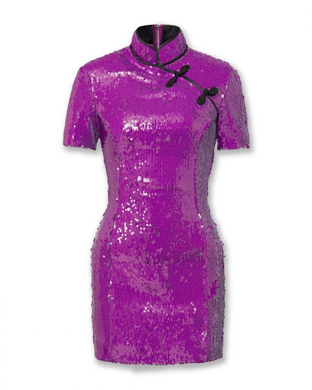 Коктейльное платье с пайетками, цвет фиолетовый - изображение 1