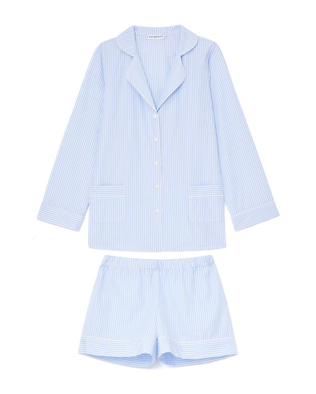 Пижама (рубашка/шорты), цвет голубой в полоску - изображение 1