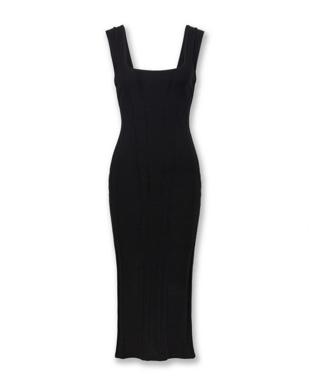 Вязаное платье миди с корсетными линиями, цвет черный - изображение 1