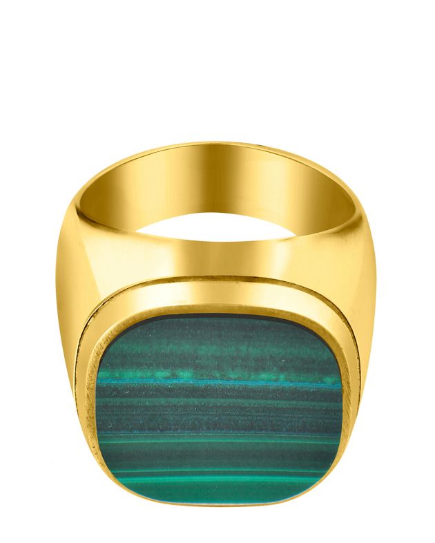 Кольцо-печатка с малахитом, цвет зеленый - изображение 1