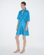 Шелковое платье мини в горох, цвет голубой - миниатюра 2
