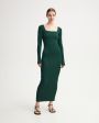 Вязаное платье макси с квадратным вырезом, цвет темно-зеленый - миниатюра 4